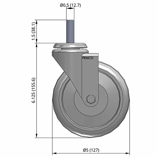 Side view drawing of caster with dimensions